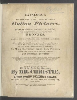 Italian pictures, some ... antique sculptures, .... Collection of Sir Mark Nasterman Sykes : 17.5.