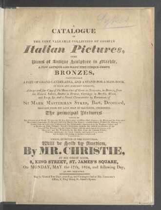 Italian pictures, some ... antique sculptures, .... Collection of Sir Mark Nasterman Sykes : 17.5.