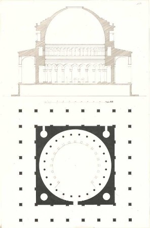 Gärtner, Friedrich von; Kelheim; Befreiungshalle - Grundriss, Schnitt
