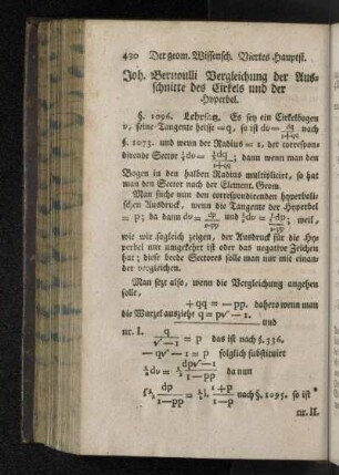 Joh. Bernoulli Vergleichung der Ausschnitte des Cirkels und der Hyperbel.