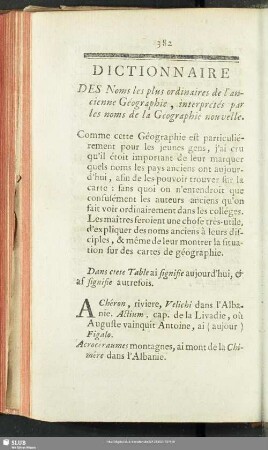 Dictionnaire Des Noms les plus ordinaires de l´ ancienne Géographie, interprétés par les noms de la Géographie nouvelle