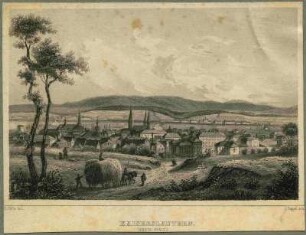 Landschaftsgemälde Panorama mit Stadtansicht