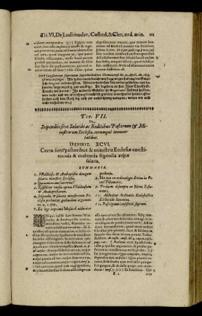 Tit. VII. De Stipendiis sive Salariis ac Reditibus, Pastorum & Minostrorum Ecclesiæ, eorumque immunitatibus.