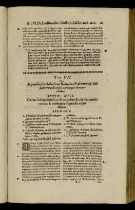 Tit. VII. De Stipendiis sive Salariis ac Reditibus, Pastorum & Minostrorum Ecclesiæ, eorumque immunitatibus.