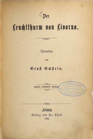 Der Leuchtthurm von Livorno : Novellen von Ernst Eckstein