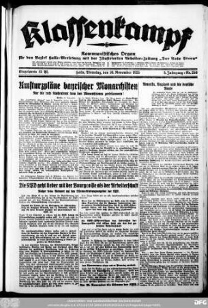 Klassenkampf : kommunistisches Organ für den Bezirk Halle-Merseburg