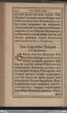 Von Egyptischer Religion und Abgötterey