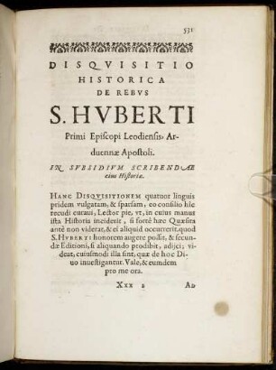 Disquisitio Historica De Rebus S. Huberti
