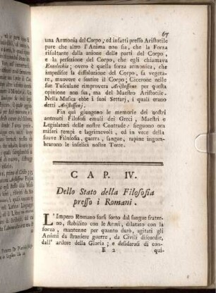 Cap. IV. Dello Stato della Filosofia presso i Romani.