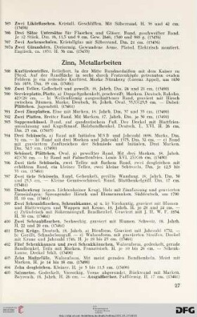 Zinn, Metallarbeiten (Nr. 388-427)