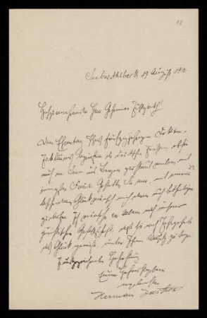 Brief von Hermann Jastrow an Otto von Gierke, Ahlbeck, 19.8.1910