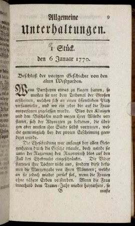 1 [i.e.2] Stück. den 6 Januar 1770.