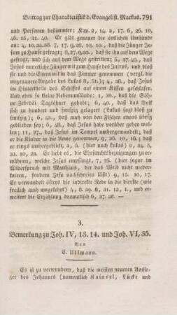791-794 Bemerkung zu Joh. IV,13.14 und Joh. VI,35