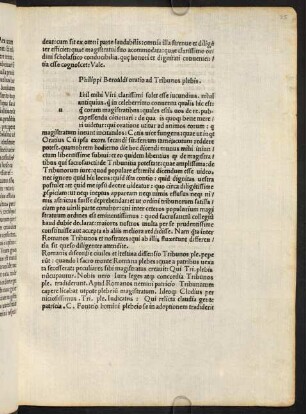 Philippi Beroaldi oratio ad Tribunos plebis.