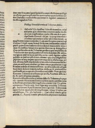 Philippi Beroaldi oratio ad Tribunos plebis.