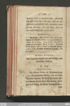 Sechster Abschnitt. Von dem Unterschiede der theoretischen und practischen Urtheile.