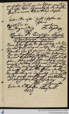 Brief von Großherzog Leopold I. an Grieshaber (02.09.1837)