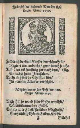 Friderich der dridt mit Nam der 119. Kayser Anno 1440.