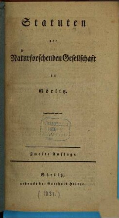 Statuten der Naturforschenden Gesellschaft zu Görlitz