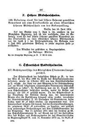 Rechtsgrundsätze des Königlichen Oberverwaltungsgerichts : [G. Öffentliches Volksschulwesen]