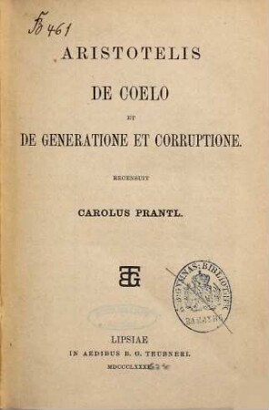 Aristotelis De coelo et De generatione et corruptione