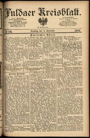 Erste Ausgabe vom Dienstag, den 11. September 1900.