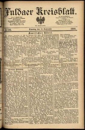 Erste Ausgabe vom Dienstag, den 11. September 1900.
