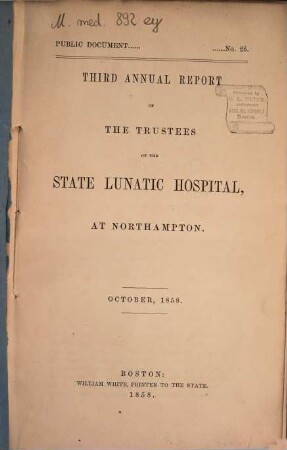 Annual report of the Trustees of the State Lunatic Hospital at Northampton, 3. 1858, Okt.
