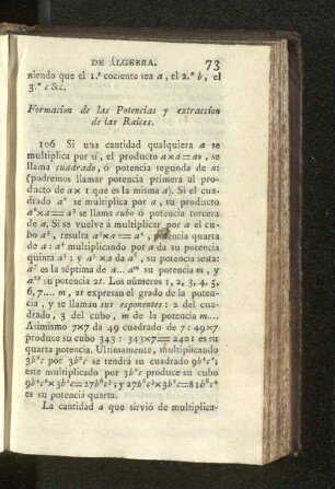Formacion de las Potencias y extracion de las Raices.