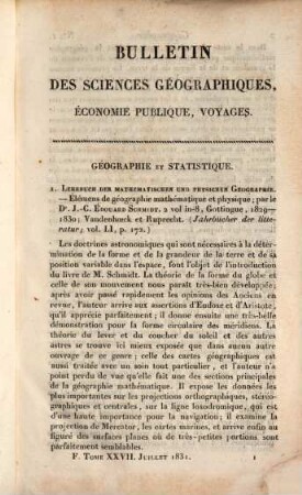 Bulletin universel des sciences et de l'industrie. Section 6, Bulletin des sciences géographiques. 27. 1831