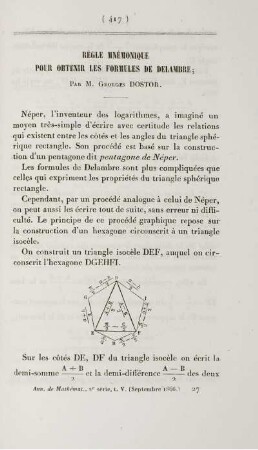 Régle mnémonique pour obenir les formules de delambre.
