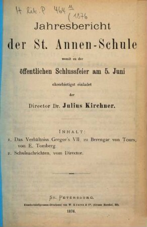 Jahresbericht der St.-Annen-Schule. 1876