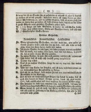 Drittes Gespräch. Reinlichkeit. Freundlichkeit. Höfflichkeit