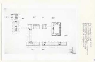 Polizeipräsidium, Berlin-Moabit (Diplomarbeit bei Bernhard Hermkes): Hochhaus, KTU, Polizeigewahrsam, Grundrisse Erdgeschoss 1:200