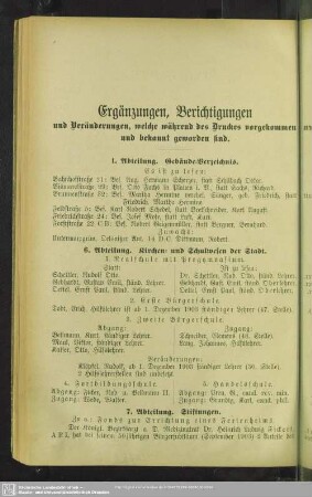 Ergänzungen, Berichtigungen und Veränderungen, welche während des Druckes vorgekommen und bekannt geworden sind