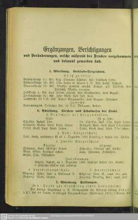 Ergänzungen, Berichtigungen und Veränderungen, welche während des Druckes vorgekommen und bekannt geworden sind