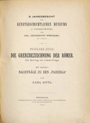 Jahresbericht des Kunstgeschichtlichen Museums (v. Wagner-Stiftung) der Universität Würzburg. 3, 3. 1894