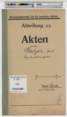 Balzer, Hans, geb. 21.1.1887, Regierungsoberinspektor