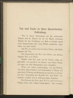 Ton und Farbe in ihrer theoretischen Bedeutung.
