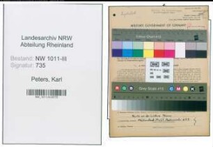 Entnazifizierung Karl Peters , geb. 22.03.1916 (Stadt)