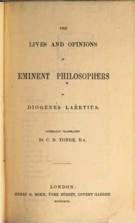 The lives and opinions of eminent philosophers