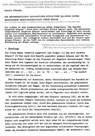 Die Repräsentation satzartiger situativer Ellipsen unter besonderer Berücksichtigung ihres Modus