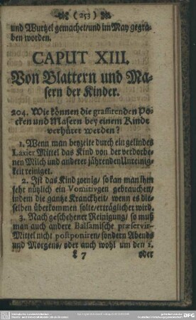 Caput XIII. Von Blattern und Masern der Kinder