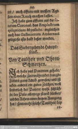 Das Siebenzehende Hauptstück. Von Taubheit und Ohren-Schmertzen