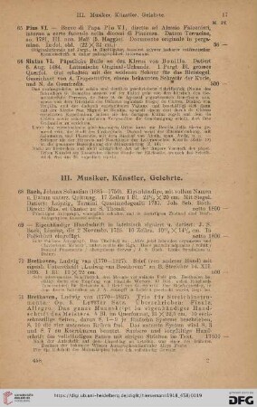 III. Musiker, Künstler, Gelehrte (Nr. 68 - 84)