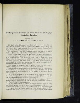 Trockengewichts-Bestimmungen beim Mais in siebentägigen Vegetations-Perioden