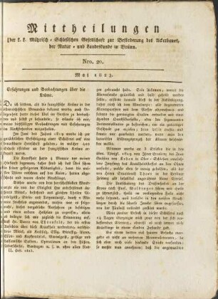 Mittheilungen. Nro. 20. Mai 1823.