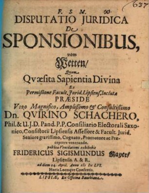 Disputatio iuridica de sponsionibus, von Wetten