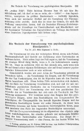 331-340, Die Technik der Vernehmung von psychologischem Standpunkte