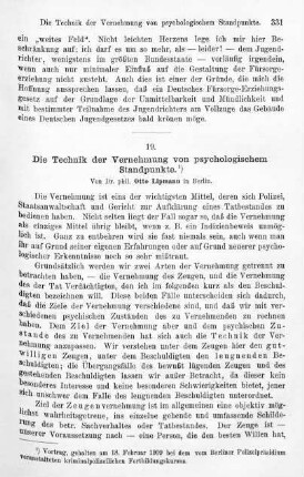 331-340, Die Technik der Vernehmung von psychologischem Standpunkte